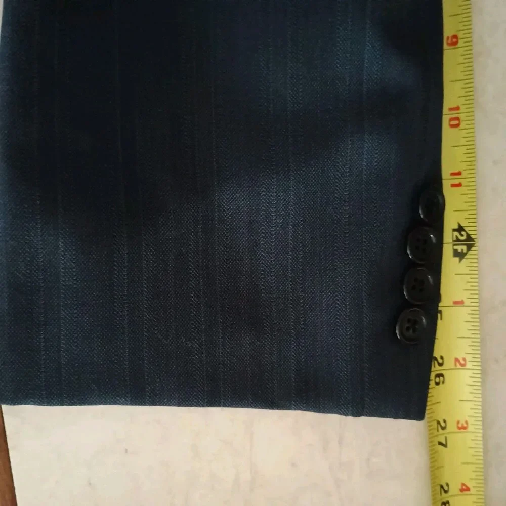 Vtg Hickey Freeman Saks Black Pinstripe Suit 42L 36x33 Wool/Cashmere USA Boardrm